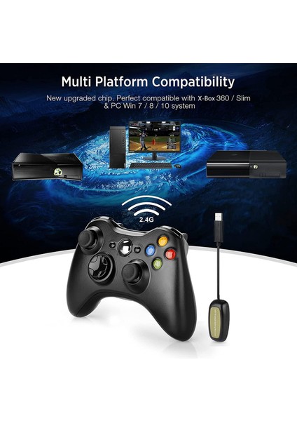 Xbox 360 Için Kablosuz Kumanda, 2.4ghz Gamepad Joystick Kablosuz Kumanda Xbox 360 ve Pc Windows 7,8,10,11 ile Uyumlu Alıcı ile (Siyah) (Yurt Dışından)