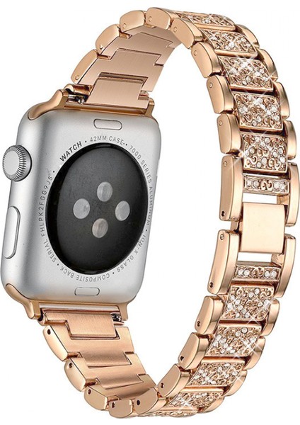 Kayış ve Apple Watch Kayışı Iwatch Serisi 7/6/5/4/3/2/1 Metal Uyumlu Üç Boncuklu Elmas Kayış ---Gül Altın (38/40/41MM) (Yurt Dışından) modelleri