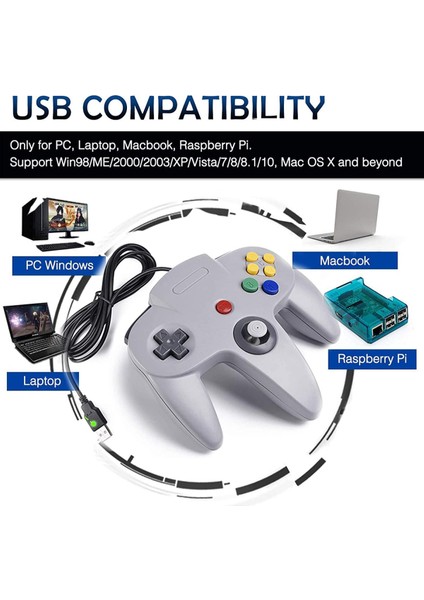 N64 Oyunları Için Retro USB Denetleyicisi, N64 Klasik USB Denetleyicisi Gamepad Joystick, N64 Sistemi Için Oyun Denetleyicisi Raspberry Pi/windows/mac/linux-Sarı (Yurt Dışından)