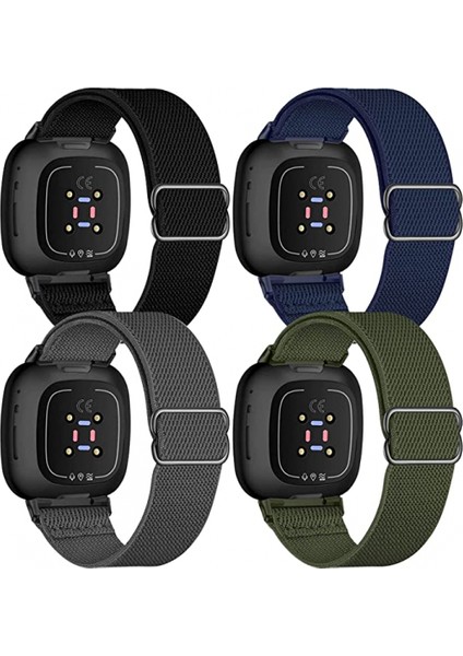 Fitbit Versa 3 / Fitbit Sense ile Uyumlu 4 Parçalı Elastik Naylon Kayış, Ayarlanabilir Elastik Kumaş Akıllı Saat Spor Kayışı (Saf Siyah/lacivert/yeşil/koyu Gri) (Yurt Dışından)