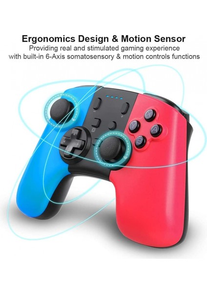 Wireless Controller For Nintendo Switch, Remote Pro Controller For Nintendo Switch Console, Game Controller Supports Gyro Axis, Thrbo And Dual Vibration (Red&blue) (Yurt Dışından)