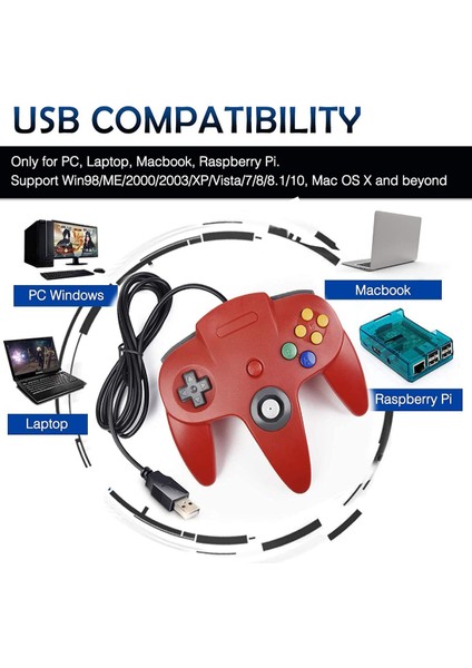 N64 Oyunları Için Retro USB Denetleyicisi, N64 Klasik USB Denetleyicisi Gamepad Joystick, N64 Sistemi Için Oyun Denetleyicisi Raspberry Pi/windows/mac/linux- (Yurt Dışından)