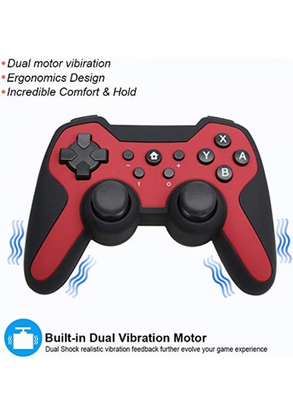 Bluetooth Wireless Controller For Nintendo Switch Wireless Gamepad /android Phone/pc Control Dual Shock 3-Black+Red (Yurt Dışından)