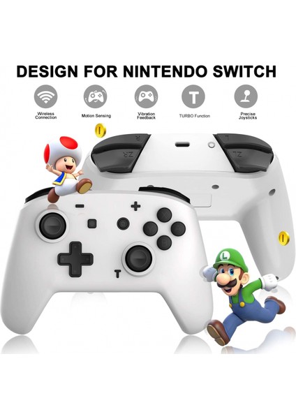 Nintendo Switch/switch Lite Için Switch Pro Denetleyici, Hareket Titreşimi Turbo Hız Fonksiyonu ve Gyro Ekseni ile Momen Kablosuz Denetleyici Gamepad (Beyaz) (Yurt Dışından)
