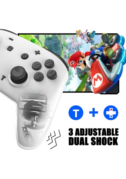 Nintendo Switch/switch Lite Için Switch Pro Denetleyici, Hareket Titreşimi Turbo Hız Fonksiyonu ve Gyro Ekseni ile Momen Kablosuz Denetleyici Gamepad (Beyaz) (Yurt Dışından)