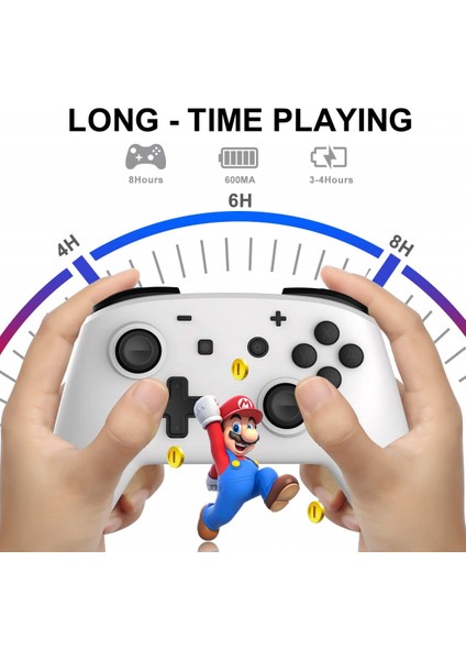 Nintendo Switch/switch Lite Için Switch Pro Denetleyici, Hareket Titreşimi Turbo Hız Fonksiyonu ve Gyro Ekseni ile Momen Kablosuz Denetleyici Gamepad (Beyaz) (Yurt Dışından)