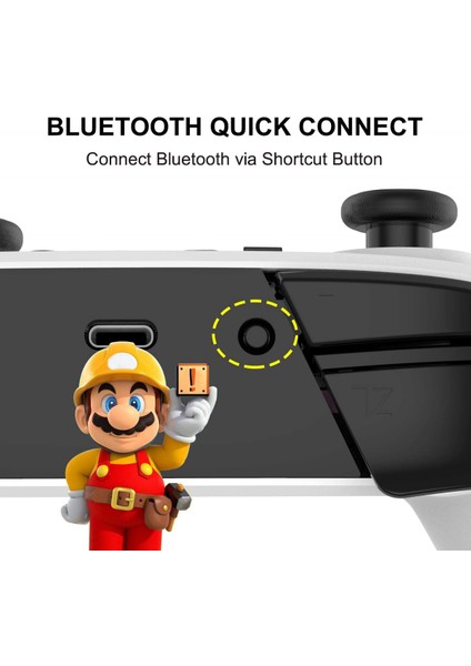 Nintendo Switch/switch Lite Için Switch Pro Denetleyici, Hareket Titreşimi Turbo Hız Fonksiyonu ve Gyro Ekseni ile Momen Kablosuz Denetleyici Gamepad (Beyaz) (Yurt Dışından)