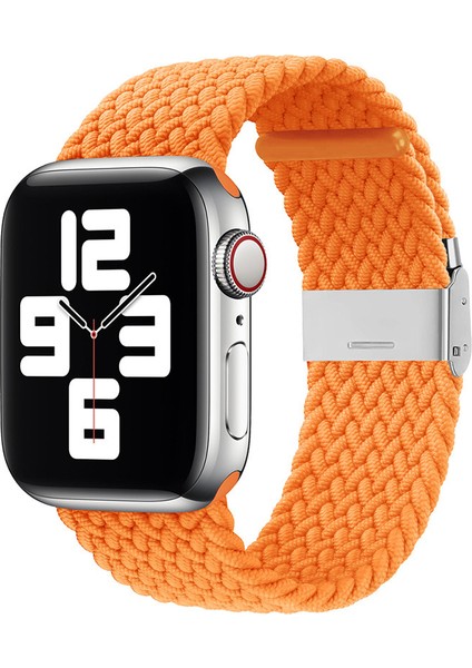 Apple Watch Bantları ile Uyumlu 38MM 40MM 41MM, Gerilebilir Örgülü Solo Döngü Elastik Kadın Erkek Yedek Spor Bileklik, Paslanmaz Çelik Tokalı Turuncu (Yurt Dışından)