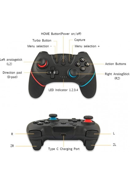 Anahtar Pro Gamepad Anahtar Konsolu ile Uyumlu 6 Eksen Saplı Kablosuz Bt Gamepad Oyun Joystick Denetleyicisi Sol Mavi (Yurt Dışından)