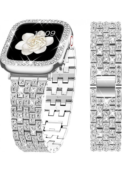 Avekı Kılıf Serisi ile Uyumlu Apple Watch Band Iwatch6/5/4/3/2/1, Bling Tam Elmas Taklidi Kadın Kız Takı Saat Bandı Için Şık Kristal Yedek Ayarlanabilir Bant, Gümüş (44MM) (Yurt Dışından)