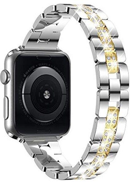 Elmas Set Metal Saat Kayışı Iwatch Se Serisi 6/5/4 Kayışla Uyumlu --- Gümüş Altın (38MM) (Yurt Dışından)