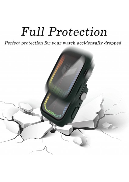 Apple Watch 7 ile Uyumlu Kılıf Için 41MM/45MM Temperli Cam Ekran Koruyuculu Pc Tamponu Mat Düz Renk Sert Kapak (Koyu Yeşil, 45MM) (Yurt Dışından) fiyatları