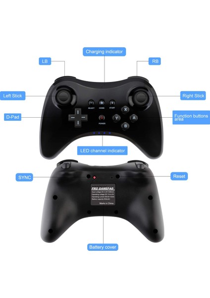 Pro Controller For Wii U, Wireless Controller For Nintendo Wii U Controller Gamepad Joystick Dual Analog Game Controller (Black) (Yurt Dışından)