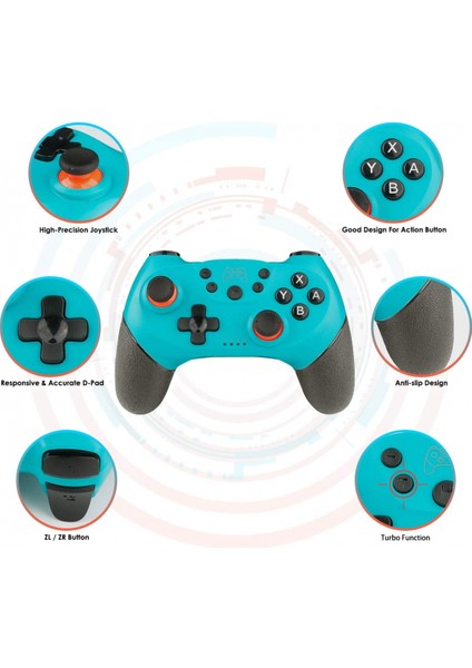 Oyun Kolu, Switch ile Uyumlu, Kablosuz Oyun Kolu, Çift Şok Titreşimli ve Turbo Fonksiyonlu, Eksen Gyroskop Oyun Kumandası Yeşil (Yurt Dışından)
