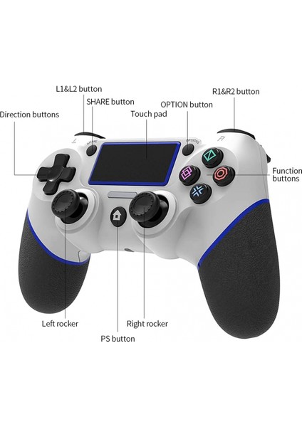 Dokunmatik Yüzey Titreşimli Kablosuz Bt Oyun Gamepad 6 Eksenli Kolu Fonksiyonu Ergonomik Oyun Kolu Ps4 Host ile Uyumlu Siyah ve Mavi (Yurt Dışından)
