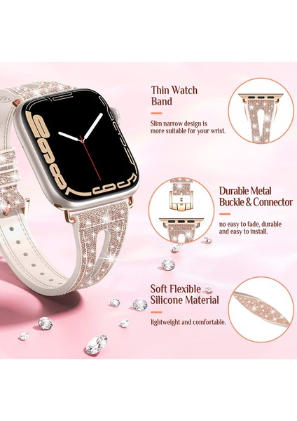 Apple Watch Bantları Için Bling Ince Bant Için 45MM 44MM 42MM Serisi 7 Se 6 5 4 3 2 1, Iwatch Tüm Serilerle Uyumlu Kadın Parıltılı Silikon Kayış Aksesuarları (45MM/44MM/42MM, Altın) (Yurt Dışından) modelleri