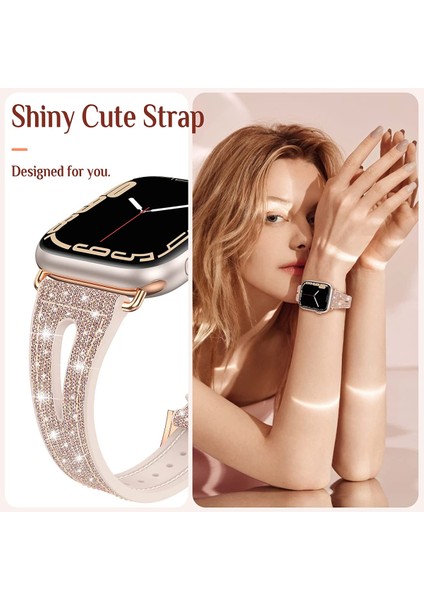 Apple Watch Bantları Için Bling Ince Bant Için 45MM 44MM 42MM Serisi 7 Se 6 5 4 3 2 1, Iwatch Tüm Serilerle Uyumlu Kadın Parıltılı Silikon Kayış Aksesuarları (45MM/44MM/42MM, Altın) (Yurt Dışından) fırsatları