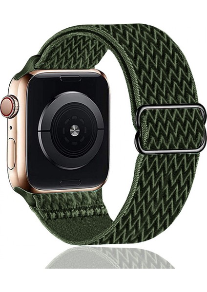 Apple Bantlarıyla Uyumlu Esnek Kayış Iwatch 7 Için Ayarlanabilir Esnek Örgülü Elastik Örgü Naylon --- Zeytin Yeşili (42/44/45MM) (Yurt Dışından)