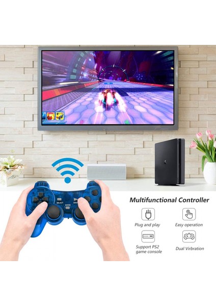 Kablosuz Denetleyici Çift Şok Titreşim Doğru Kontrol Kablosuz Sony Ps2 Playstation 2.4g Gamepad Joystick Uzaktan Kumanda Saydam Yeşil (Yurt Dışından)