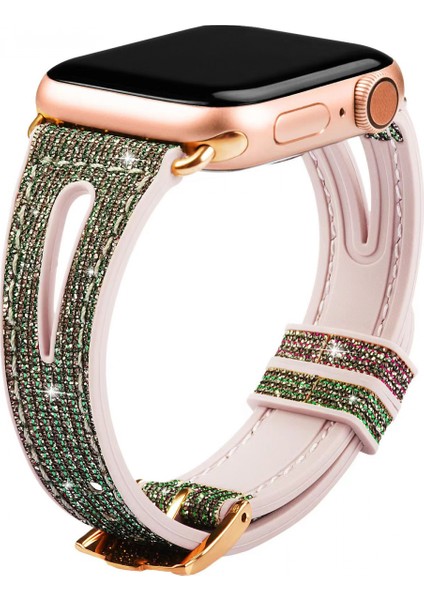 Apple Watch Bantları Için Bling Ince Bant Için 41MM 40MM 38MM Serisi 7 Se 6 5 4 3 2 1, Iwatch Tüm Serilerle Uyumlu Kadın Silikon Parıltılı Kayış Aksesuarları (41MM/40MM/38MM, Yeşil) (Yurt Dışından)