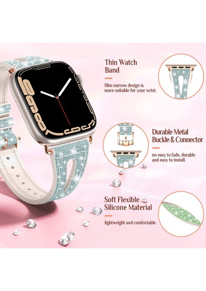 Apple Watch Bantları Için Bling Ince Bant Için 41MM 40MM 38MM Serisi 7 Se 6 5 4 3 2 1, Iwatch Tüm Serilerle Uyumlu Kadın Silikon Parıltılı Kayış Aksesuarları (41MM/40MM/38MM, Yeşil) (Yurt Dışından) modelleri