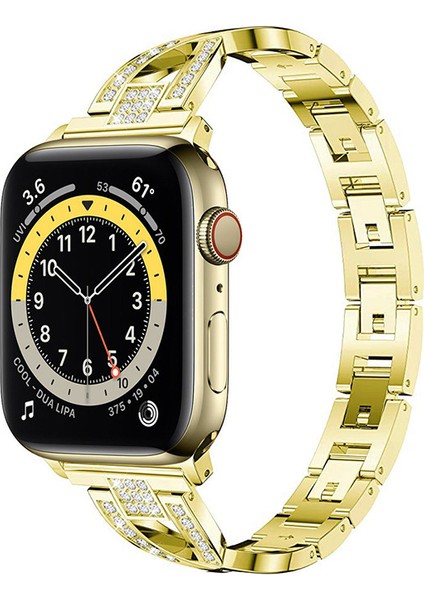 Apple Watch Band ile Uyumlu Bling Elmas Taklidi Yedek Metal Kayış --- Altın (42/44/45MM) (Yurt Dışından)