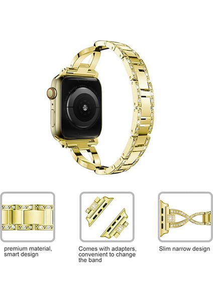 Apple Watch Band ile Uyumlu Bling Elmas Taklidi Yedek Metal Kayış --- Altın (42/44/45MM) (Yurt Dışından) fırsatları