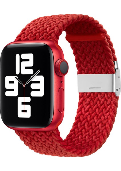 Apple Watch Bantları ile Uyumlu 38MM 40MM 41MM, Gerilebilir Örgülü Solo Döngü Elastik Kadın Erkek Yedek Spor Bileklik, Paslanmaz Çelik Tokalı Kırmızı (Yurt Dışından)