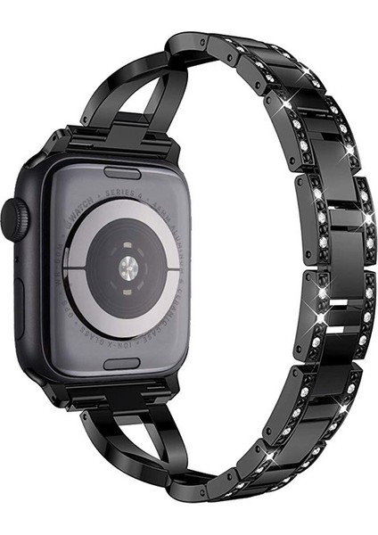 Apple Watch Band ile Uyumlu Bling Elmas Taklidi Yedek Metal Kayış --- Siyah (42/44/45MM) (Yurt Dışından)