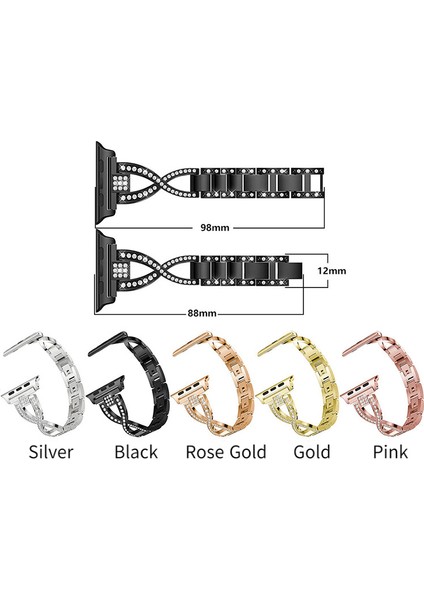 Apple Watch Band ile Uyumlu Bling Elmas Taklidi Yedek Metal Kayış --- Siyah (42/44/45MM) (Yurt Dışından)