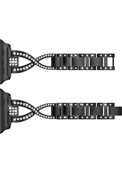 Apple Watch Band ile Uyumlu Bling Elmas Taklidi Yedek Metal Kayış --- Siyah (38/40/41MM) (Yurt Dışından) fırsatları