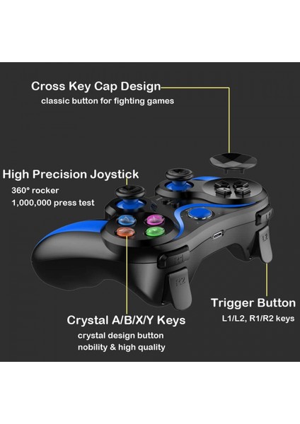 Mobil Oyun Denetleyicisi, Anahtar Eşleme Telefon Denetleyicisi Android Ios Için Kablosuz Mobil Denetleyici Joystick Gamepad (Siyah Mavi) (Yurt Dışından) modelleri