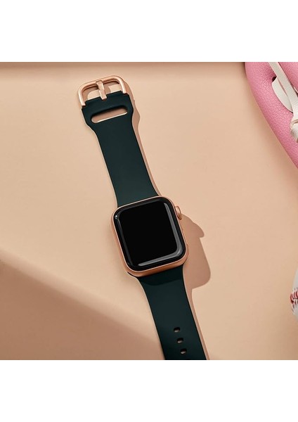 Apple Saat Kayışı Yumuşak Silikon Spor Bileklik Yedek Kayışı, Tüm Iwatch Serisine Uygundur (Koyu Yeşil 42/44/45MM) (Yurt Dışından)