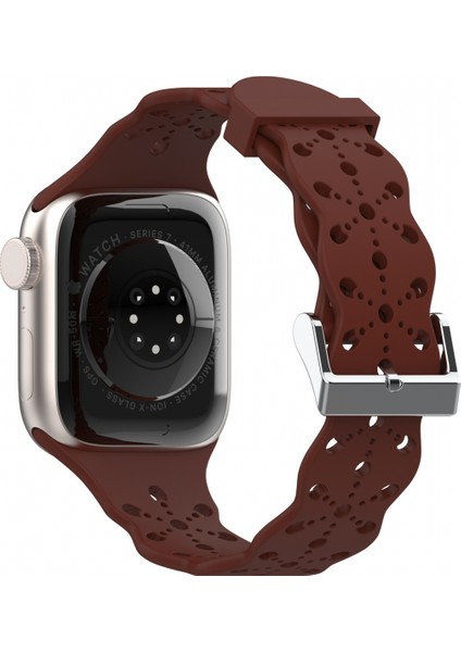 Saat Kayışı Apple Iwatch 6/5/4/3/2/1 Nesil Se Içi Boş Dantel Katı Silikon Kayış --- Şarap Kırmızısı (42/44/45MM) (Yurt Dışından)