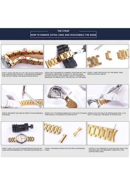 Düz ve Paslanmaz Çelik Saat Kordonları Kavisli Uç 5 Renk (Altın, Şerit, Siyah, Rose Altın, Altın-Gümüş Iki Ton) Boyut (23MM) Sevgililer Günü Hediyeleri (Yurt Dışından) fırsatları