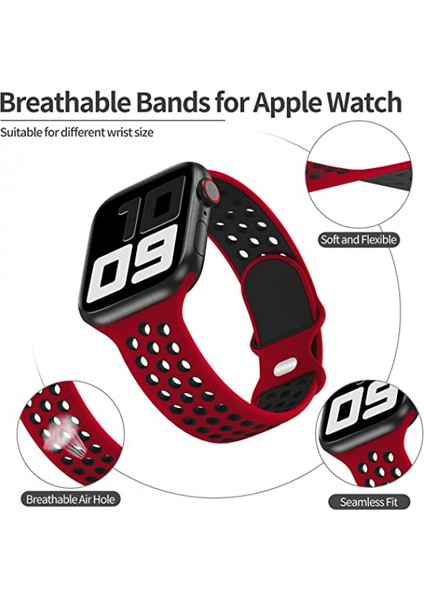 Apple Watch Kordonları Için 42MM 44MM 45MM, Nefes Alabilen Yumuşak Silikon Spor Yedek Kayış Kadın Erkek Iwatch Serisi 7/se/6/5/4/3/2/1 ile Uyumlu, Spor Versiyonu (Kırmızı Siyah) (Yurt Dışından) fiyatları