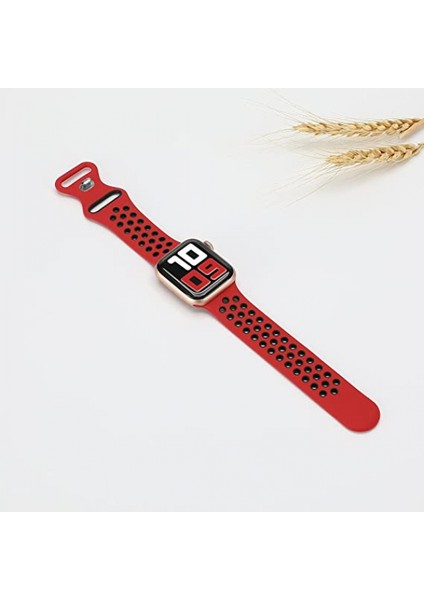 Apple Watch Kordonları Için 42MM 44MM 45MM, Nefes Alabilen Yumuşak Silikon Spor Yedek Kayış Kadın Erkek Iwatch Serisi 7/se/6/5/4/3/2/1 ile Uyumlu, Spor Versiyonu (Kırmızı Siyah) (Yurt Dışından) modelleri