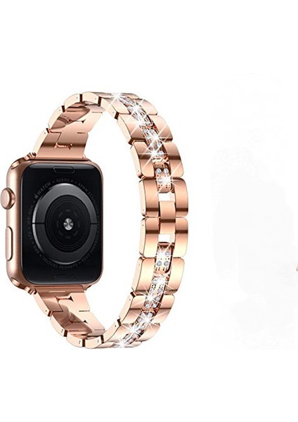 Elmas Setli Metal Saat Kayışı Iwatch Se Serisi 6/5/4 Kayışla Uyumlu --- Pembe Altın (40MM) (Yurt Dışından)