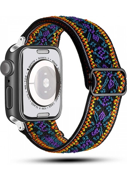 Apple Saat Kayışı Ayarlanabilir Elastik Naylon Solo Halka Kayış, Bohem Tarzı Akıllı Saat Kayışı (Etnik Stil3) (Yurt Dışından)