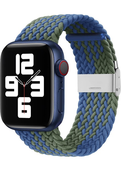 Apple Watch Bantları ile Uyumlu 38MM 40MM 41MM, Gerilebilir Örgülü Solo Döngü Elastik Kadın Erkek Yedek Spor Bileklik, Paslanmaz Çelik Tokalı Mavi Yeşil (Yurt Dışından)
