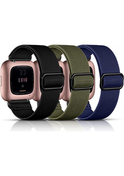Akıllı Saat Elastik Naylon Solo Bant, Fitbit Versa / Fitbit Versa 2 Bantla Uyumlu, Yumuşak Naylon Dokuma Ayarlanabilir Spor Saat Bandı, Kadın ve Erkek Bileklik (Siyah/mavi/yeşil) (Yurt Dışından)