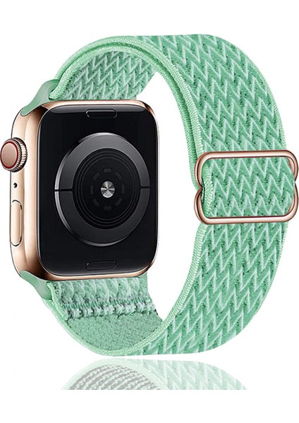 Apple Bantlarıyla Uyumlu Esnek Askı Iwatch 7 Için Ayarlanabilir Esnek Örgülü Lastik Örgü Naylon --- Nane Yeşili (38/40/41MM) (Yurt Dışından)