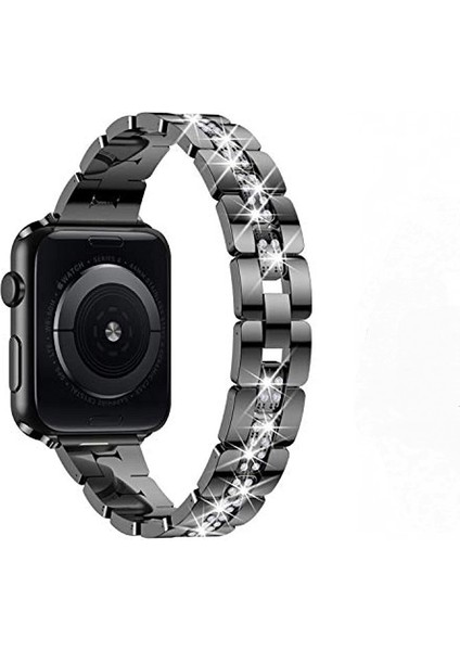 Elmas Setli Metal Saat Kayışı Iwatch Se Serisi 6/5/4 Kayışla Uyumlu --- Siyah (44MM) (Yurt Dışından)