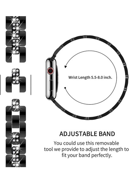 Elmas Setli Metal Saat Kayışı Iwatch Se Serisi 6/5/4 Kayışla Uyumlu --- Siyah (44MM) (Yurt Dışından) fiyatları