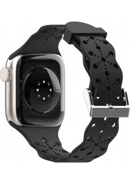 Saat Kayışı Apple Iwatch 6/5/4/3/2/1 Nesil Se Içi Boş Dantel Katı Silikon Kayış --- Siyah (42/44/45MM) (Yurt Dışından)