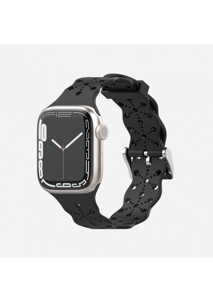 Saat Kayışı Apple Iwatch 6/5/4/3/2/1 Nesil Se Içi Boş Dantel Katı Silikon Kayış --- Siyah (42/44/45MM) (Yurt Dışından) fiyatları
