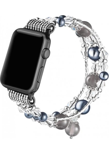 Avekı Band Apple Watch ile Uyumlu 42MM 44MM, Kadın Kız Elastik El Yapımı Inci Bileklik 42MM Apple Watch Serisi Için Yedek Se 6 5 4 3 2 1, Gri (Yurt Dışından)