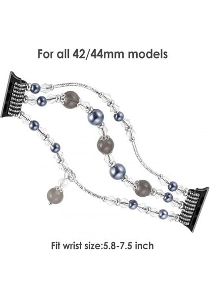 Avekı Band Apple Watch ile Uyumlu 42MM 44MM, Kadın Kız Elastik El Yapımı Inci Bileklik 42MM Apple Watch Serisi Için Yedek Se 6 5 4 3 2 1, Gri (Yurt Dışından) modelleri