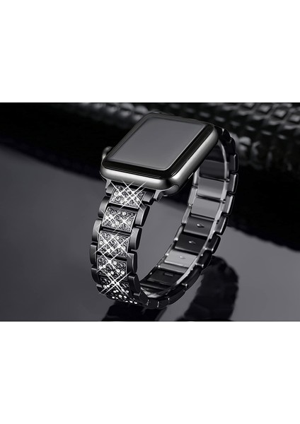 Kayış ve Apple Watch Kayışı Iwatch Serisi 7/6/5/4/3/2/1 Metal Uyumlu Üç Boncuklu Elmas Kayış --- Siyah (38/40/41MM) (Yurt Dışından) fiyatları