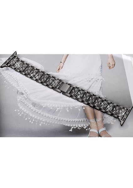 Kayış ve Apple Watch Kayışı Iwatch Serisi 7/6/5/4/3/2/1 Metal Uyumlu Üç Boncuklu Elmas Kayış --- Siyah (38/40/41MM) (Yurt Dışından) modelleri